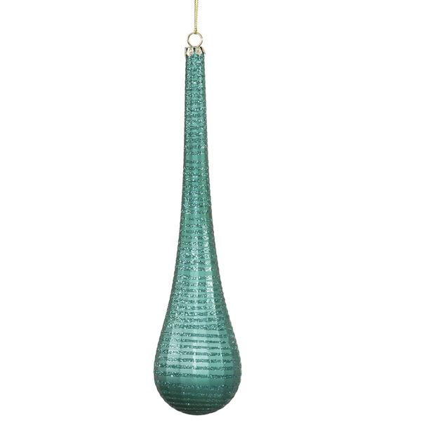 12" Emerald Matte Glitter Teardrop Ornament