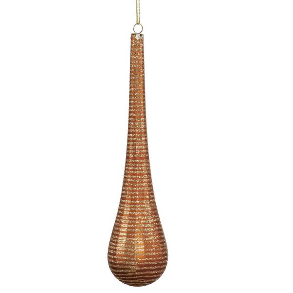 12" Copper Matte Glitter Teardrop Ornament