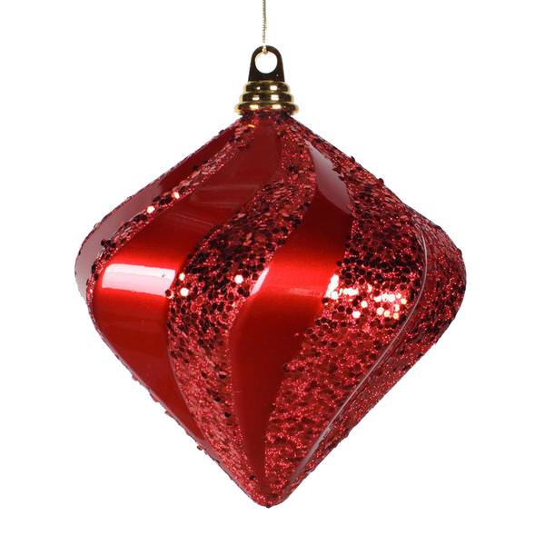 6" Red Candy Glitter Swirl Diamond Ornament (3 pack)