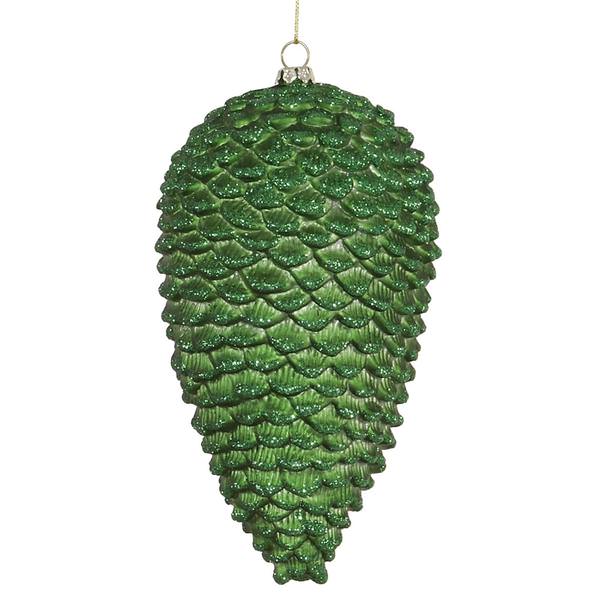 7" Green Matte Glitter Pine Cone Ornament