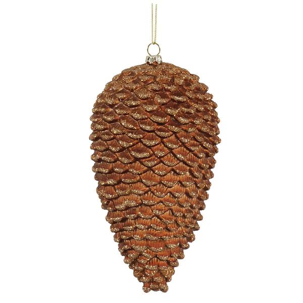 7" Copper Matte Glitter Pine Cone Ornament