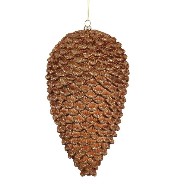 10" Copper Matte Glitter Pine Cone Ornament