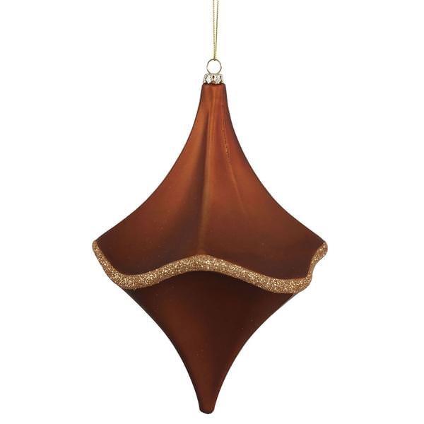8" Copper Matte Glitter Cut Drop Ornament