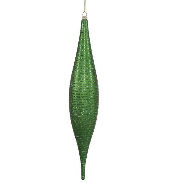 13" Green Matte Glitter Skinny Drop Ornament
