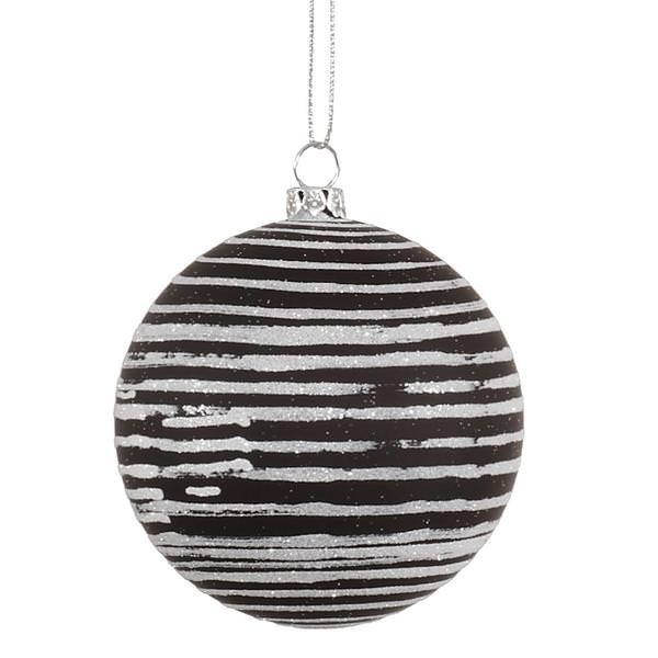 3" Black Matte Silver Glitter Ball Ornament