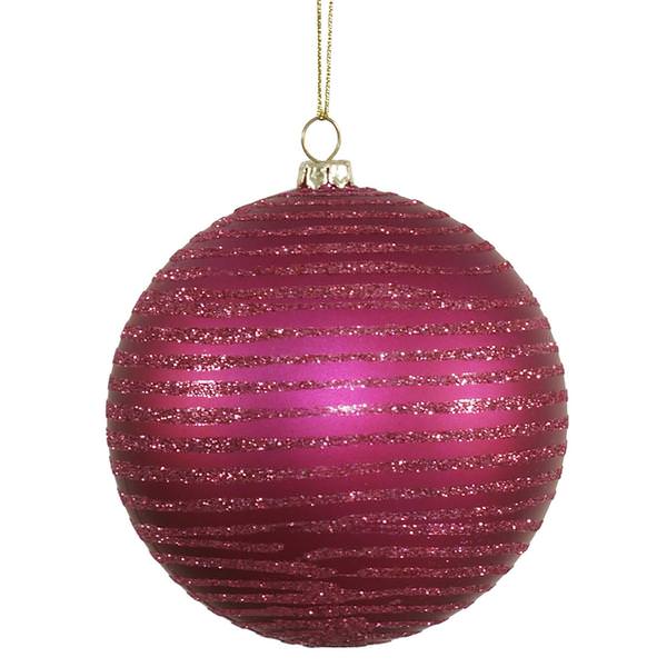4" Magenta Matte Glitter Ball Ornament