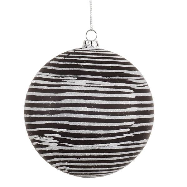 4" Black Matte Silver Glitter Ball Ornament