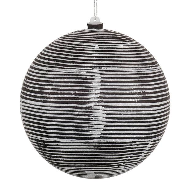 5.5" Black Matte Silver Glitter Ball Ornament