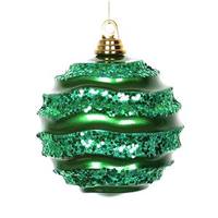 View 6" Green Candy Glitter Wave Ball Ornament