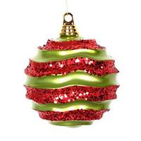 Vickerman 6" Lime / Red Candy Glitter Wave Ball Ornament