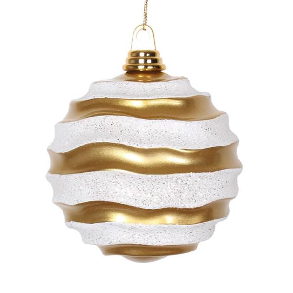 6" Gold / Silver Candy Glitter Wave Ball Ornament
