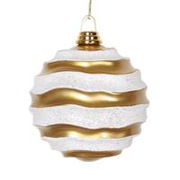 Vickerman 6" Gold / Silver Candy Glitter Wave Ball Ornament