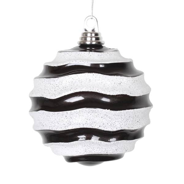 6" Black / Silver Candy Glitter Wave Ball Ornament