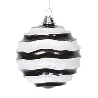 Vickerman 6" Black / Silver Candy Glitter Wave Ball Ornament