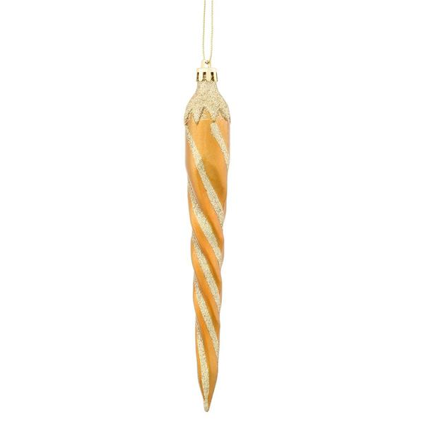 7.7" Antique Gold Candy Glitter Icicle Ornament (8 pack)