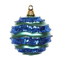 Vickerman 6" Teal / Sea Blue Candy Glitter Wave Ball Ornament