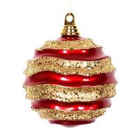 View 6" Red / Gold Candy Glitter Wave Ball Ornament