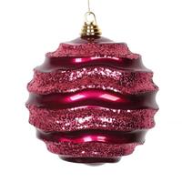 Vickerman 8" Dark Cerise Candy Glitter Wave Ball Ornament