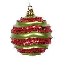 Vickerman 8" Lime / Red Candy Glitter Wave Ball Ornament