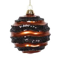 Vickerman 8" Copper / Black Candy Glitter Wave Ball Ornament