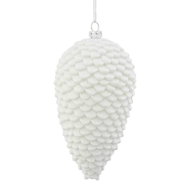 5" White Matte Glitter Pine Cone Ornament