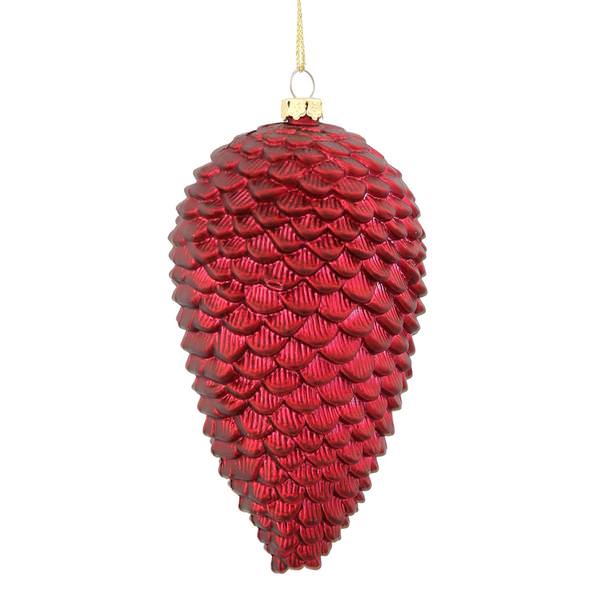 5" Burgundy Matte Glitter Pine Cone Ornament