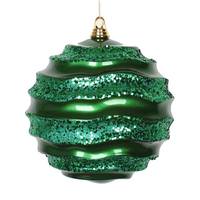 Vickerman 10" Green Candy Glitter Wave Ball Ornament