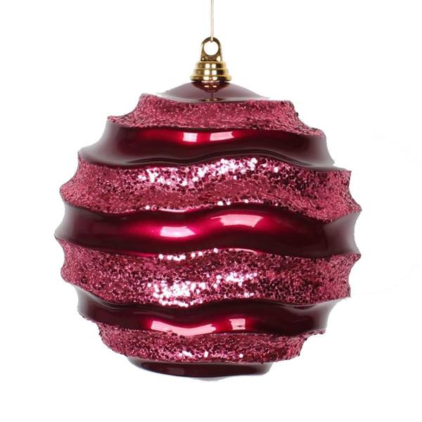 10" Magenta Candy Glitter Wave Ball Ornament