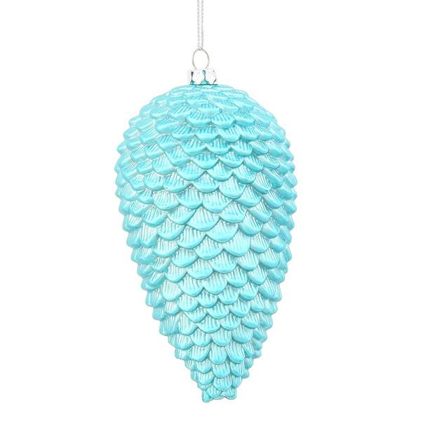 5" Teal Matte Glitter Pine Cone Ornament