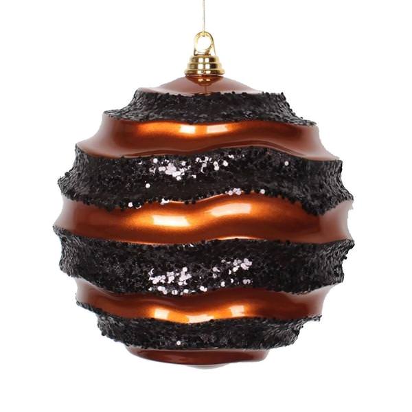 10" Copper / Black Candy Glitter Wave Ball Ornament