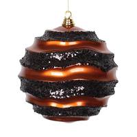 Vickerman 10" Copper / Black Candy Glitter Wave Ball Ornament
