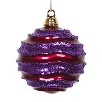 Vickerman 10" Cerise-Purple Candy Glitter Wave Ball Ornament