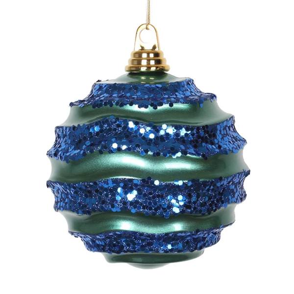 10" Teal / Sea Blue Candy Glitter Wave Ball Ornament