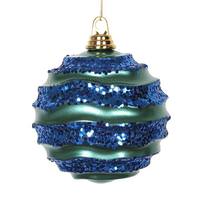 Vickerman 10" Teal / Sea Blue Candy Glitter Wave Ball Ornament