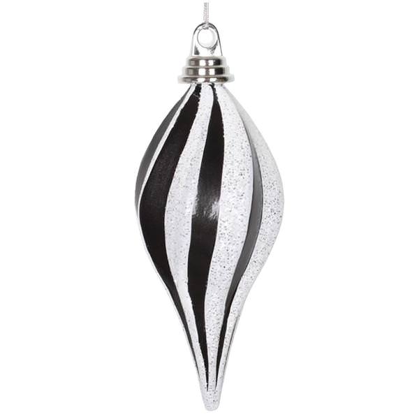 8" Black / Silver Candy Glitter Swirl Drop Ornament