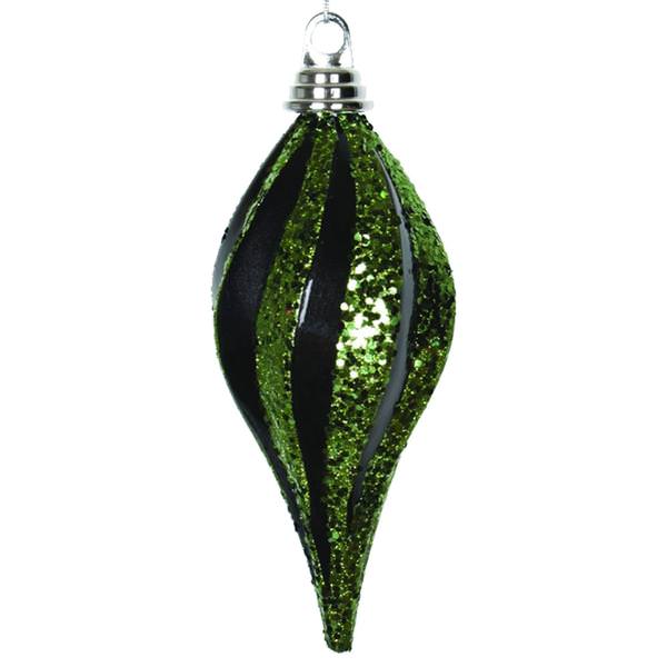 8" Black / Lime Candy Glitter Swirl Drop Ornament