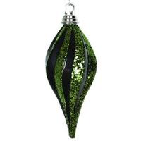 Vickerman 8" Black / Lime Candy Glitter Swirl Drop Ornament