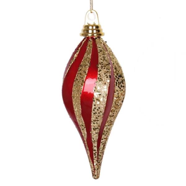 8" Red / Gold Candy Glitter Swirl Drop Ornament