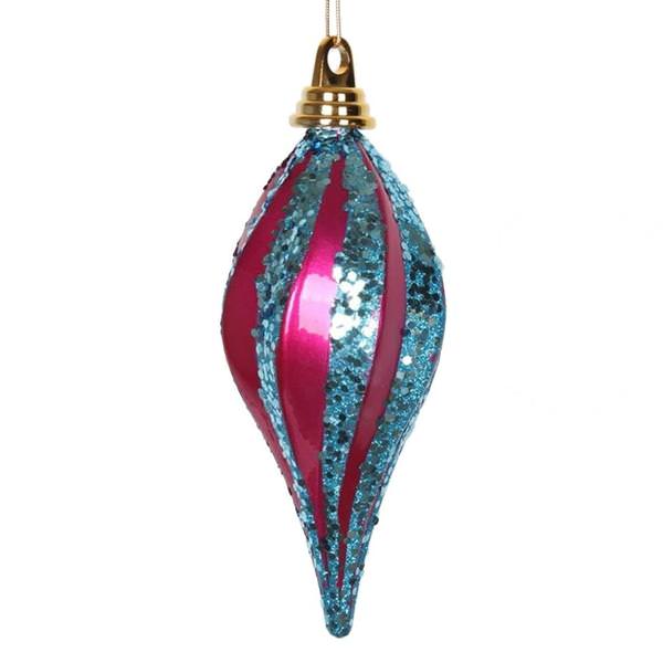 12" Cerise / Turquoise Candy Glitter Swirl Drop Ornament