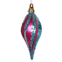 Vickerman 12" Cerise / Turquoise Candy Glitter Swirl Drop Ornament