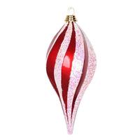 View 12" Red / White Candy Glitter Swirl Drop Ornament