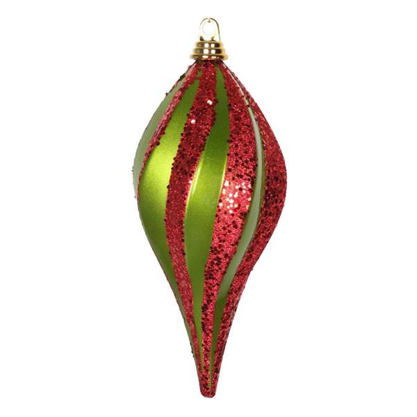 8" Lime / Red Candy Glitter Swirl Drop Ornament