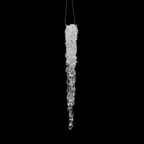 8" Clear Glitter Icicle Ornament (6 pack)
