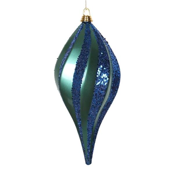16" Teal / Sea Blue Candy Glitter Swirl Drop Ornament