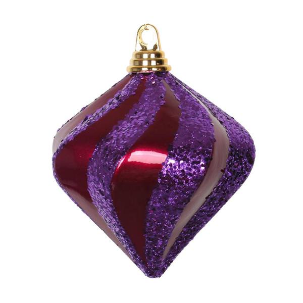 6" Diamond Swirl Dark Cerise Purple Glitter Ornament