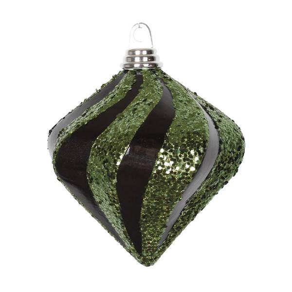6" Black Diamond Swirl Lime Green Glitter Ornament