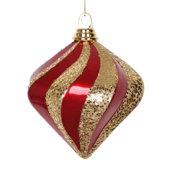 6" Red / Gold Candy Glitter Swirl Diamond Ornament