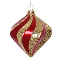 View 6" Red / Gold Candy Glitter Swirl Diamond Ornament