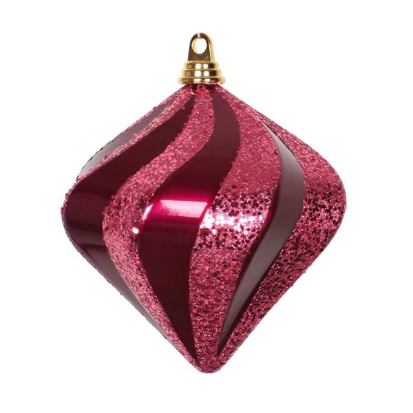 6" Magenta Candy Glitter Swirl Diamond Ornament