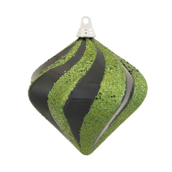 8" Candy Apple Black Diamond Swirl Lime Glitter Ornament